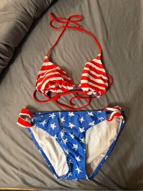 Xhilaration Red & Blue Star Print Women’s Two-Piece Bikini